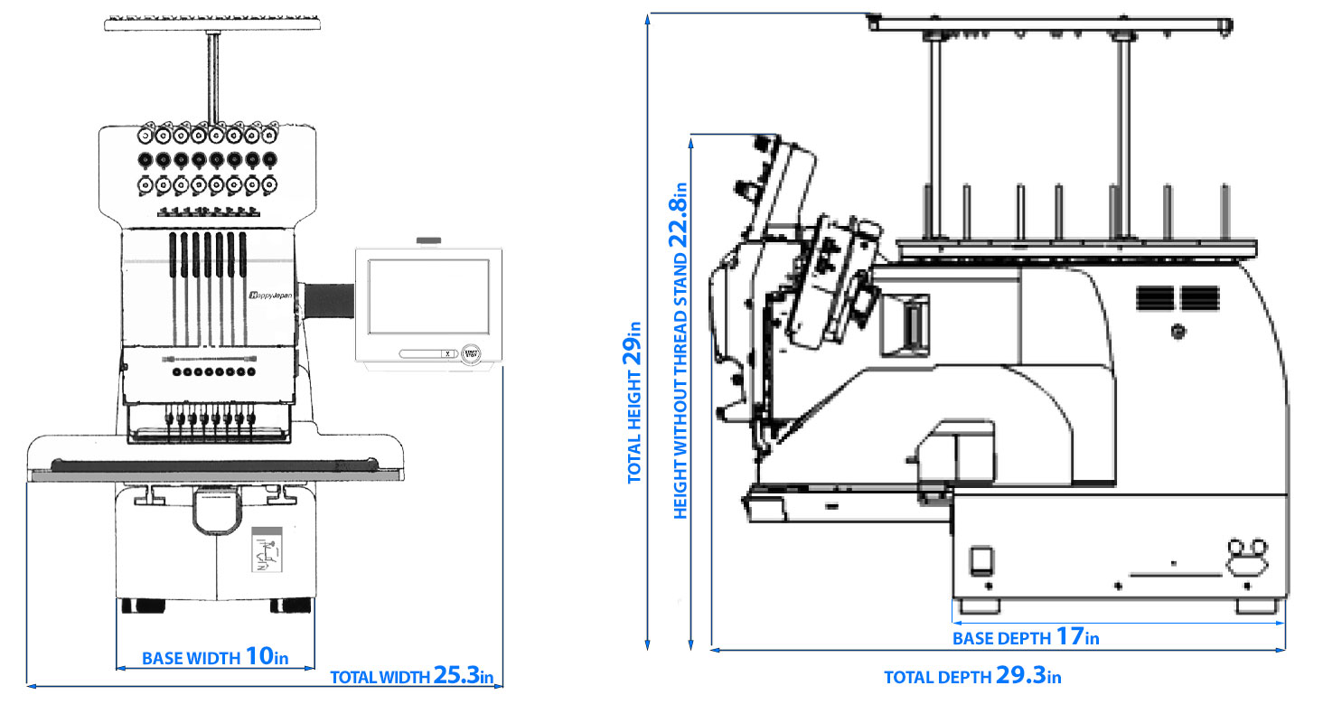 HappyJapan HCH-701 embroidery machine dimensions
