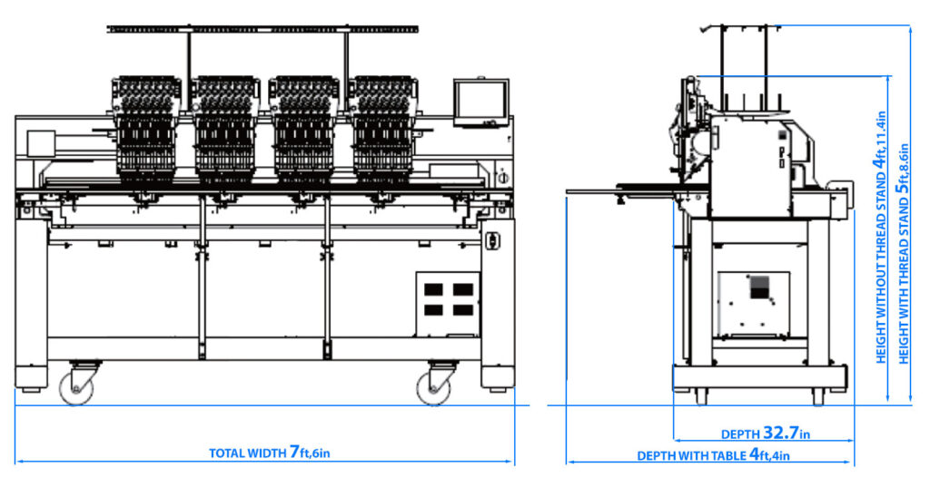 HappyJapan HCR3-1504 4-head embroidery machine dimensions
