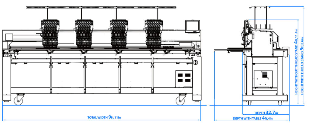 HappyJapan stretched-field 4-head embroidery machine dmensions